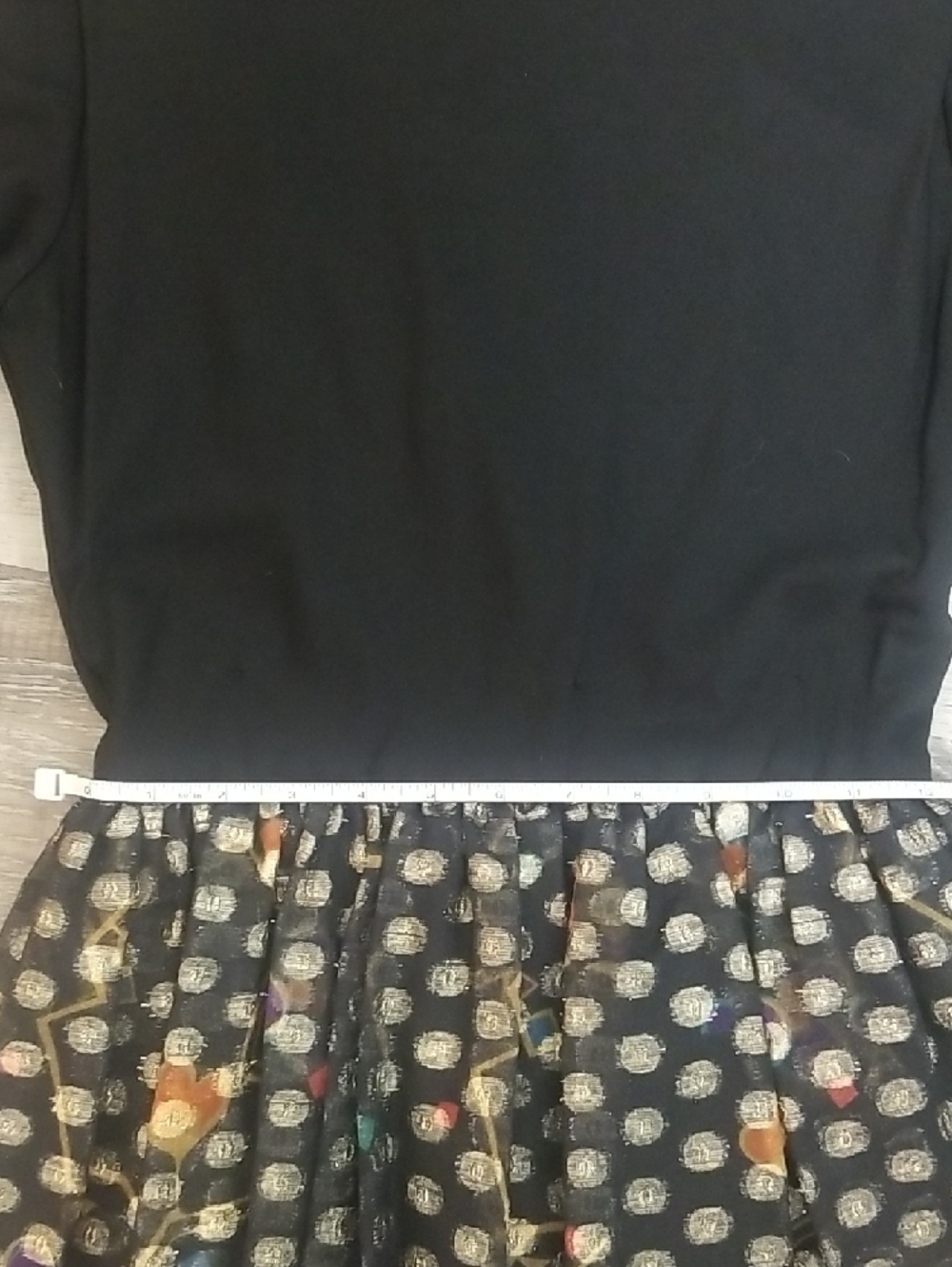 Black Long Sleeve Maxi Dress with Multicolor Metallic Brocade Skirt - Picture 3 of 10